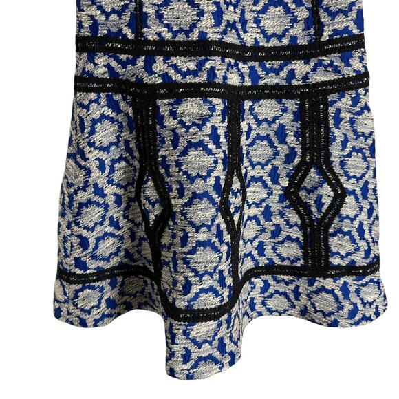 Diane von Furstenberg Margot Flounce Fit Flare Blue Diamond Jacquard Dress 12 - Picture 10 of 16